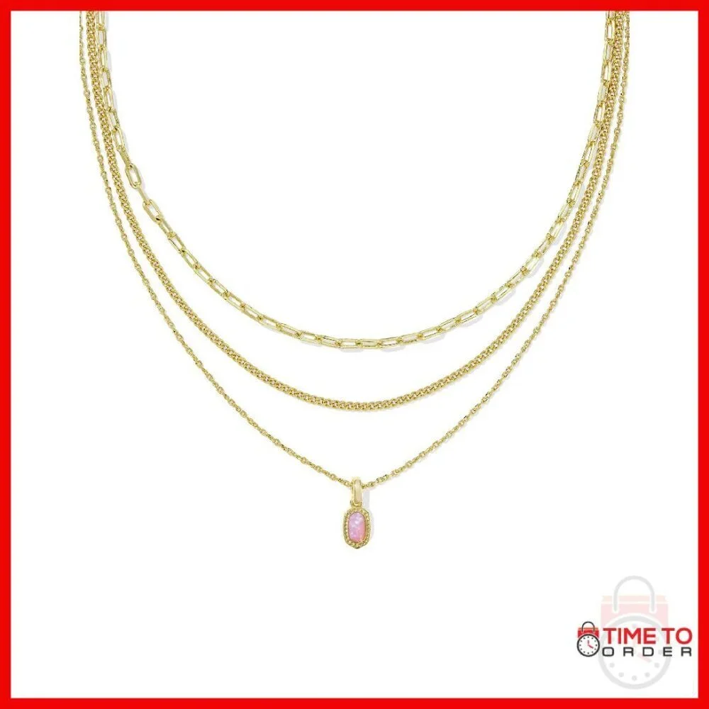 Gold Plated Triple Strand Layered Necklace with Adjustable Pendant